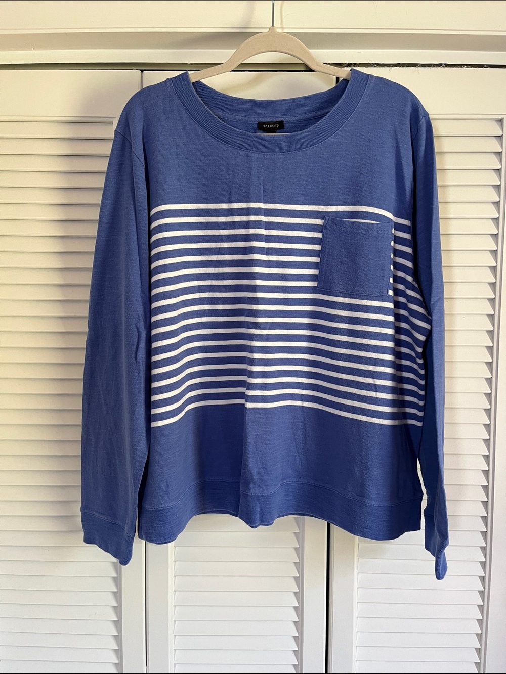Talbots Women’s Blue Striped Long-Sleeve Top with Pocket